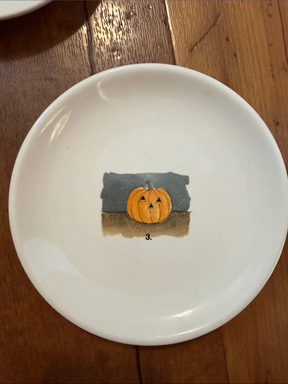 Rae Dunn White Ceramic Plates with Orange Pumpkin Motifs (Set of 3) 6 Inches EUC